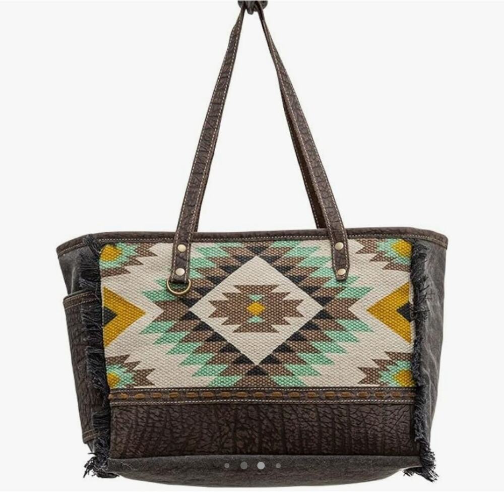 Myra Bag Aztec Pattern Shoulder Bag With Brown Ac… - image 1